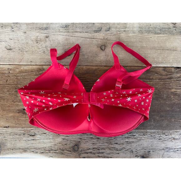 Victoria's Secret Red Snowflakes 36C Sexy Tee Wireless Push Up Bra VS - Picture 2 of 2